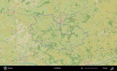 La Fleche. OpenStreetMap İnsani Haritada Fransa 'nın idari alanının ana hatları