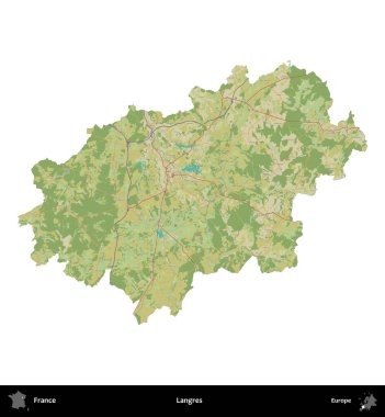 Langres. Fransa 'nın idari bölgesi bir OpenStreetMap İnsani Harita stili haritasında beyaza izole edildi