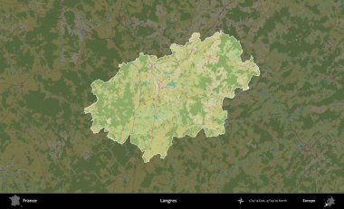 Langres. Fransa 'nın idari alanı karanlık bir OpenStreetMap İnsani Haritası' na vurgulandı ve özetlendi