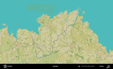Lannion. OpenStreetMap İnsani Haritada Fransa 'nın idari alanının ana hatları