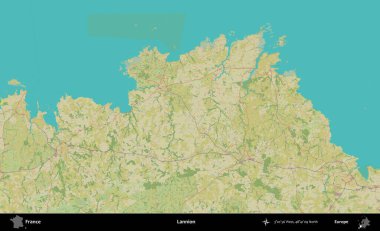 Lannion. OpenStreetMap İnsani Yardım Stili Haritasında Fransa 'nın idari alanı