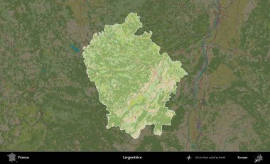 Largentiere. Fransa 'nın idari alanı karanlık bir OpenStreetMap İnsani Haritası' na vurgulandı ve özetlendi