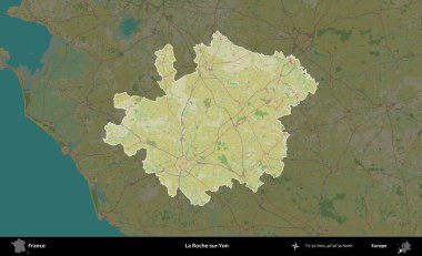 La Roche-sur-Yon. Fransa 'nın idari alanı karanlık bir OpenStreetMap İnsani Haritası' na vurgulandı ve özetlendi