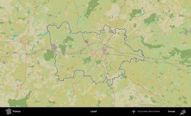 Laval. OpenStreetMap İnsani Haritada Fransa 'nın idari alanının ana hatları