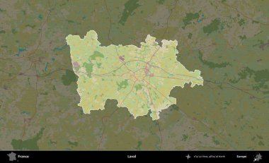 Laval. Fransa 'nın idari alanı karanlık bir OpenStreetMap İnsani Haritası' na vurgulandı ve özetlendi