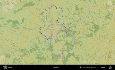 Le Mans 'da. OpenStreetMap İnsani Haritada Fransa 'nın idari alanının ana hatları