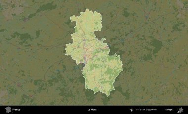 Le Mans 'da. Fransa 'nın idari alanı karanlık bir OpenStreetMap İnsani Haritası' na vurgulandı ve özetlendi