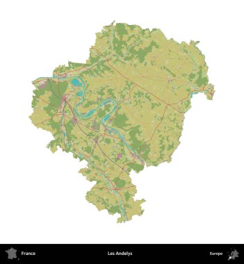 Les Andelys. Fransa 'nın idari bölgesi bir OpenStreetMap İnsani Harita stili haritasında beyaza izole edildi