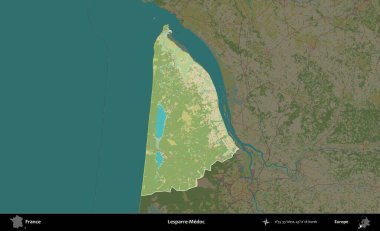 Lesparre-Medoc. Fransa 'nın idari alanı karanlık bir OpenStreetMap İnsani Haritası' na vurgulandı ve özetlendi