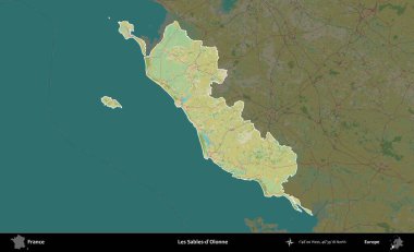 Les Sables-d'Olonne. Fransa 'nın idari alanı karanlık bir OpenStreetMap İnsani Haritası' na vurgulandı ve özetlendi