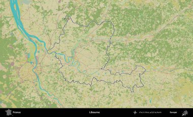 Libourne. OpenStreetMap İnsani Haritada Fransa 'nın idari alanının ana hatları