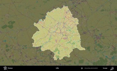 Lille. Fransa 'nın idari alanı karanlık bir OpenStreetMap İnsani Haritası' na vurgulandı ve özetlendi