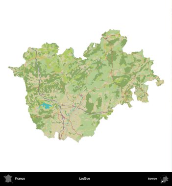 Sevgi. Fransa 'nın idari bölgesi bir OpenStreetMap İnsani Harita stili haritasında beyaza izole edildi