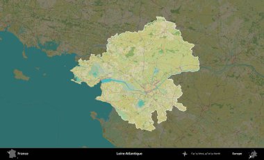 Loire-Atlantique 'de. Fransa 'nın idari alanı karanlık bir OpenStreetMap İnsani Haritası' na vurgulandı ve özetlendi