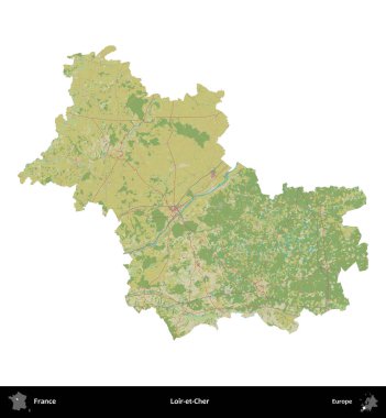 Loir-et-Cher. Fransa 'nın idari bölgesi bir OpenStreetMap İnsani Harita stili haritasında beyaza izole edildi
