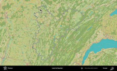 Lons-le-Saunier. OpenStreetMap İnsani Haritada Fransa 'nın idari alanının ana hatları