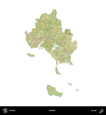 Lorient. Fransa 'nın idari bölgesi bir OpenStreetMap İnsani Harita stili haritasında beyaza izole edildi