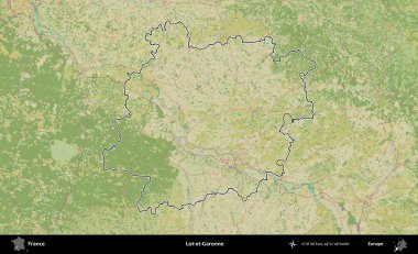 Lot-et-Garonne. OpenStreetMap İnsani Haritada Fransa 'nın idari alanının ana hatları