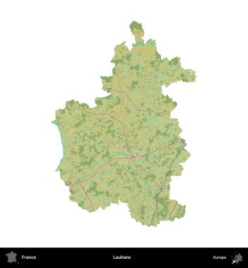 Louhan 'lar. Fransa 'nın idari bölgesi bir OpenStreetMap İnsani Harita stili haritasında beyaza izole edildi
