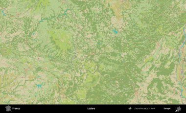Lozere. OpenStreetMap İnsani Yardım Stili Haritasında Fransa 'nın idari alanı