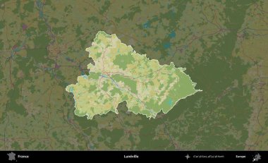Luneville. Fransa 'nın idari alanı karanlık bir OpenStreetMap İnsani Haritası' na vurgulandı ve özetlendi