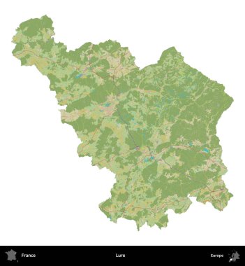 Yem. Fransa 'nın idari bölgesi bir OpenStreetMap İnsani Harita stili haritasında beyaza izole edildi