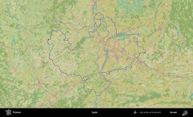 Lyon. OpenStreetMap İnsani Haritada Fransa 'nın idari alanının ana hatları