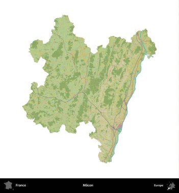 Macon. Fransa 'nın idari bölgesi bir OpenStreetMap İnsani Harita stili haritasında beyaza izole edildi