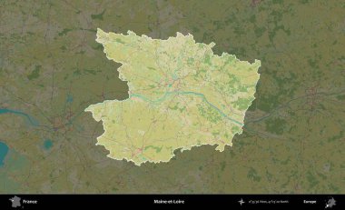 Maine-et-Loire. Fransa 'nın idari alanı karanlık bir OpenStreetMap İnsani Haritası' na vurgulandı ve özetlendi
