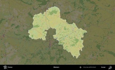 Mamers. Fransa 'nın idari alanı karanlık bir OpenStreetMap İnsani Haritası' na vurgulandı ve özetlendi