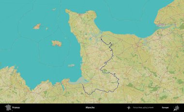 Manche. OpenStreetMap İnsani Haritada Fransa 'nın idari alanının ana hatları