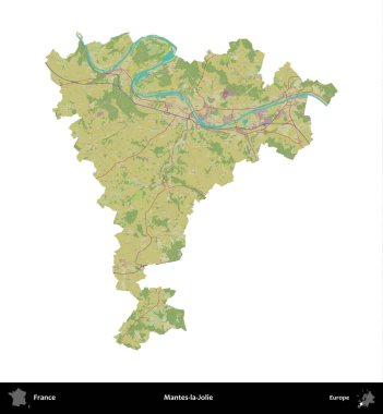 Mantes-la-Jolie. Fransa 'nın idari bölgesi bir OpenStreetMap İnsani Harita stili haritasında beyaza izole edildi
