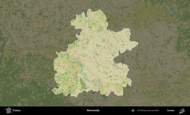 Marmande. Fransa 'nın idari alanı karanlık bir OpenStreetMap İnsani Haritası' na vurgulandı ve özetlendi