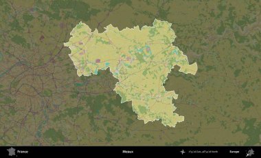 Meaux. Fransa 'nın idari alanı karanlık bir OpenStreetMap İnsani Haritası' na vurgulandı ve özetlendi
