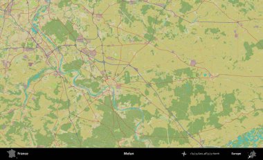 Melun. OpenStreetMap İnsani Yardım Stili Haritasında Fransa 'nın idari alanı