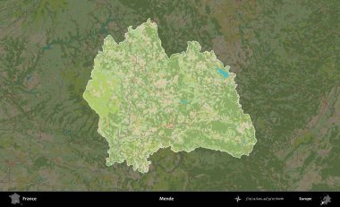 Mende. Fransa 'nın idari alanı karanlık bir OpenStreetMap İnsani Haritası' na vurgulandı ve özetlendi