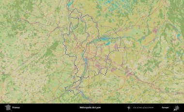 Metropole de Lyon 'da. OpenStreetMap İnsani Haritada Fransa 'nın idari alanının ana hatları