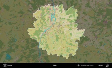 Metz. Fransa 'nın idari alanı karanlık bir OpenStreetMap İnsani Haritası' na vurgulandı ve özetlendi