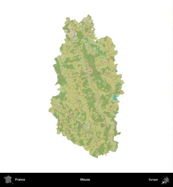Meuse. Fransa 'nın idari bölgesi bir OpenStreetMap İnsani Harita stili haritasında beyaza izole edildi
