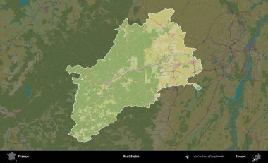 Molsheim. Fransa 'nın idari alanı karanlık bir OpenStreetMap İnsani Haritası' na vurgulandı ve özetlendi