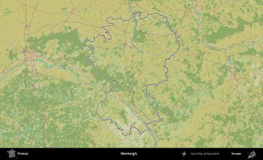 Montargis. OpenStreetMap İnsani Haritada Fransa 'nın idari alanının ana hatları