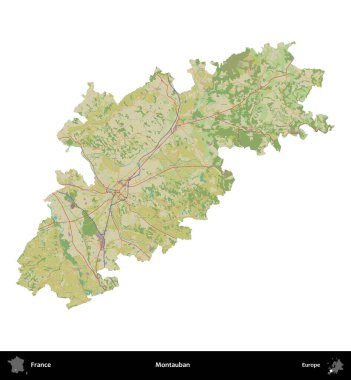 Montauban. Fransa 'nın idari bölgesi bir OpenStreetMap İnsani Harita stili haritasında beyaza izole edildi