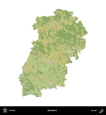 Montbard 'da. Fransa 'nın idari bölgesi bir OpenStreetMap İnsani Harita stili haritasında beyaza izole edildi