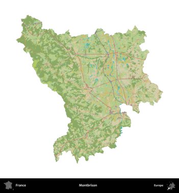 Montbrison 'da. Fransa 'nın idari bölgesi bir OpenStreetMap İnsani Harita stili haritasında beyaza izole edildi