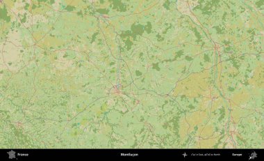 Montlucon 'da. OpenStreetMap İnsani Yardım Stili Haritasında Fransa 'nın idari alanı