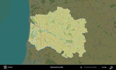 Montreuil-sur-Mer. Fransa 'nın idari alanı karanlık bir OpenStreetMap İnsani Haritası' na vurgulandı ve özetlendi