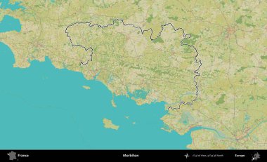 Morbihan. OpenStreetMap İnsani Haritada Fransa 'nın idari alanının ana hatları