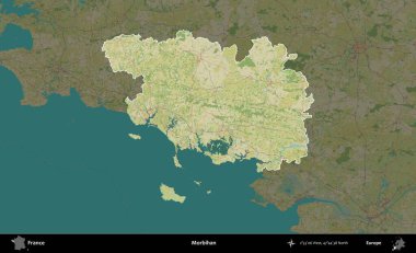 Morbihan. Fransa 'nın idari alanı karanlık bir OpenStreetMap İnsani Haritası' na vurgulandı ve özetlendi