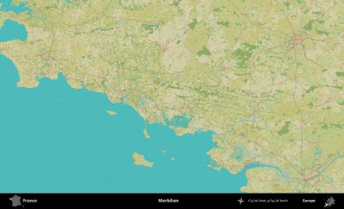 Morbihan. OpenStreetMap İnsani Yardım Stili Haritasında Fransa 'nın idari alanı