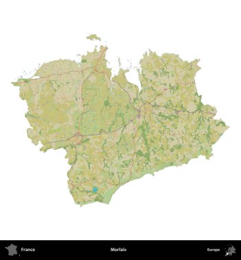 Morlaix. Fransa 'nın idari bölgesi bir OpenStreetMap İnsani Harita stili haritasında beyaza izole edildi